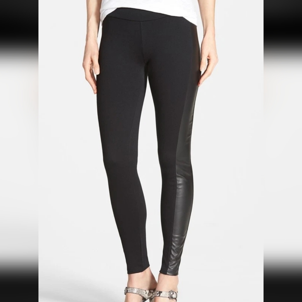 EUC Kensie Black Size XL Faux Leather Panel Ponte Leggings!!